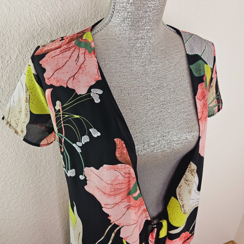 Catch Stitch Floral Tie Front Long Duster - Picture 7 of 10